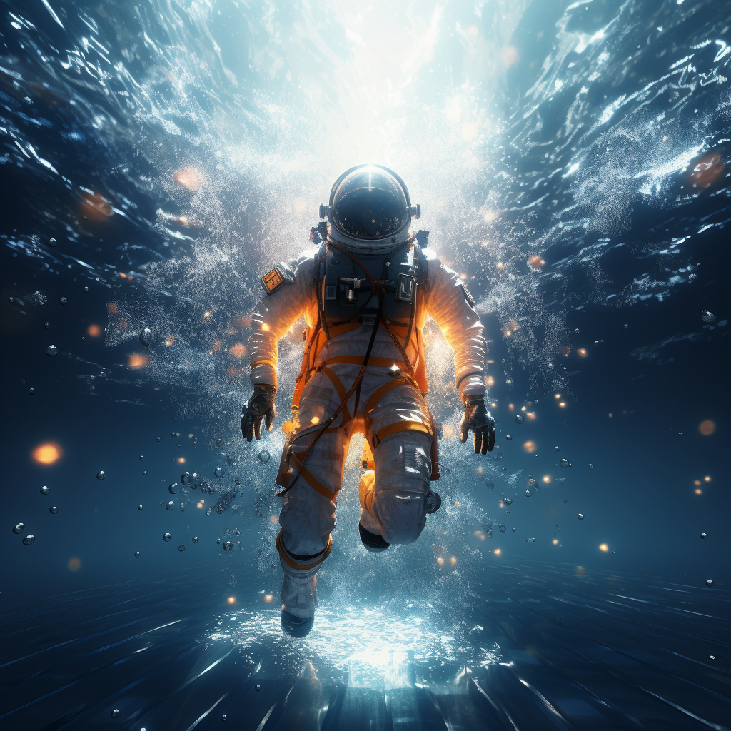 Girl in spacesuit dancing in water  ??