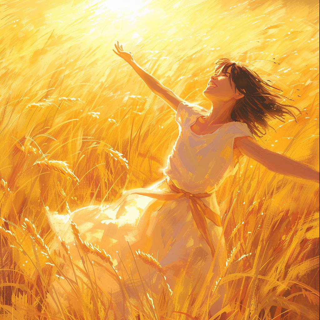 girl in sunlit golden field