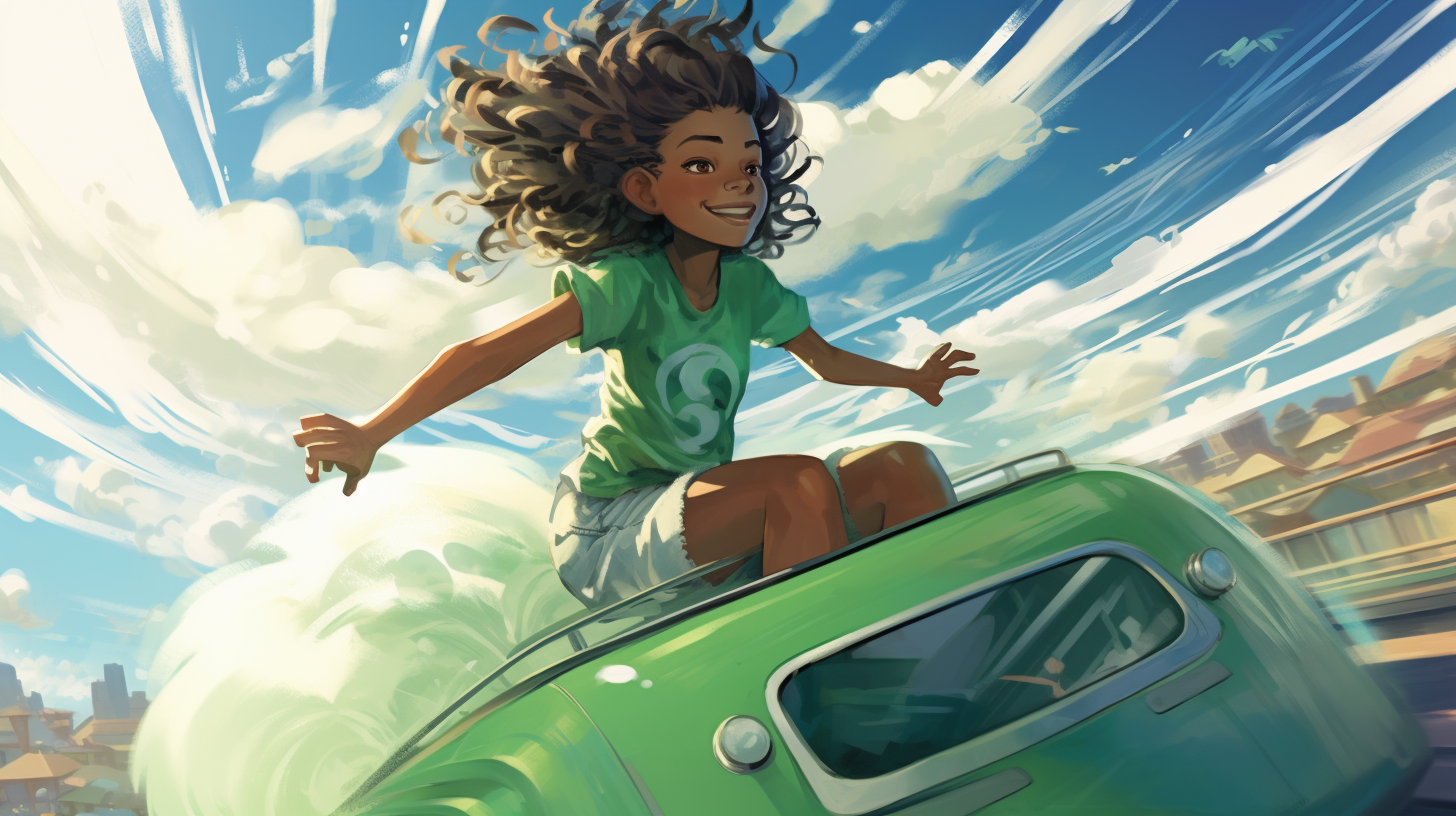 Young Girl Surfing Green Train