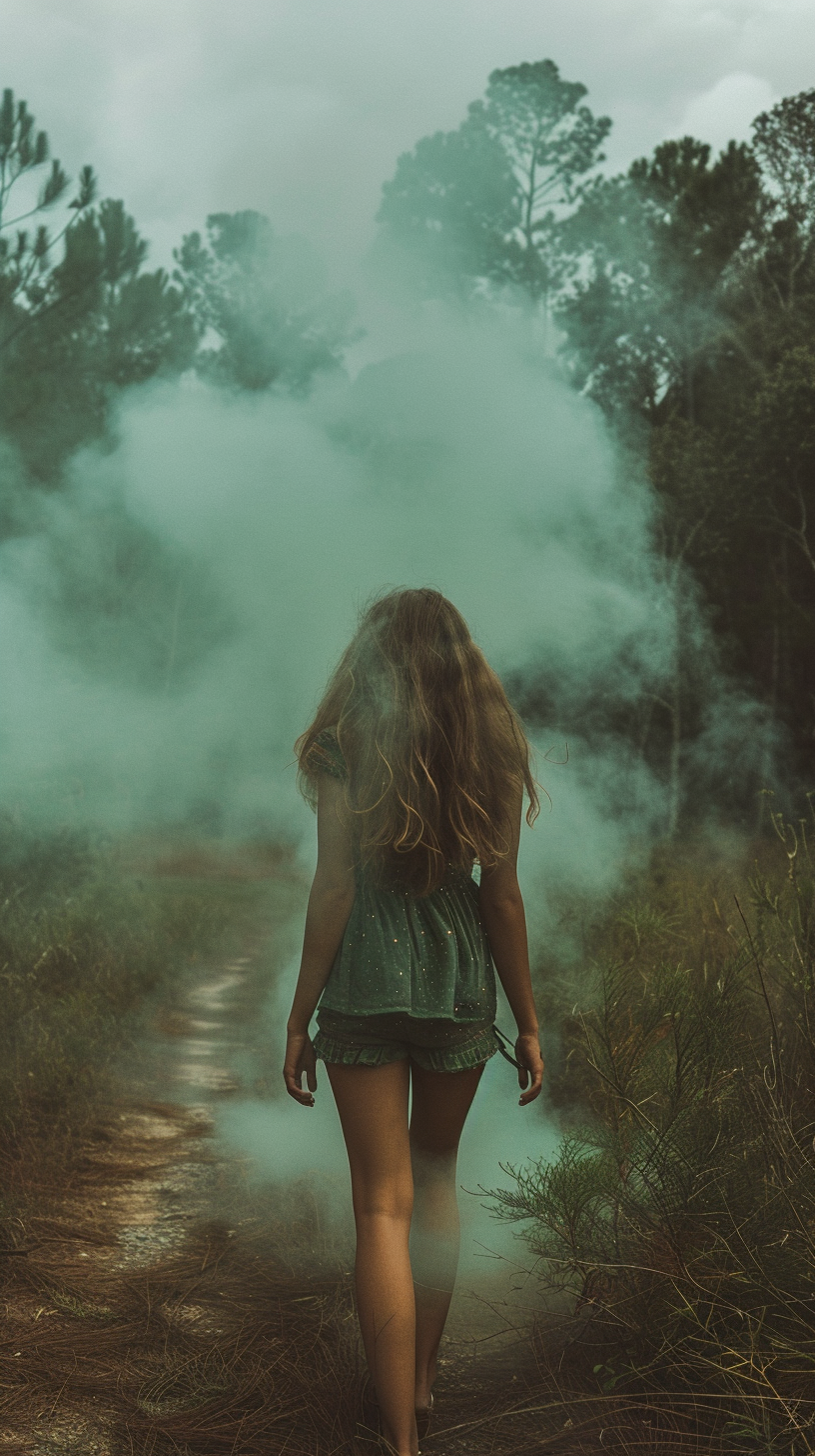 Girl walking in forest