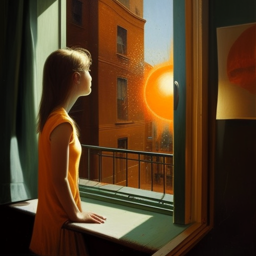 girl watching new star from balcony