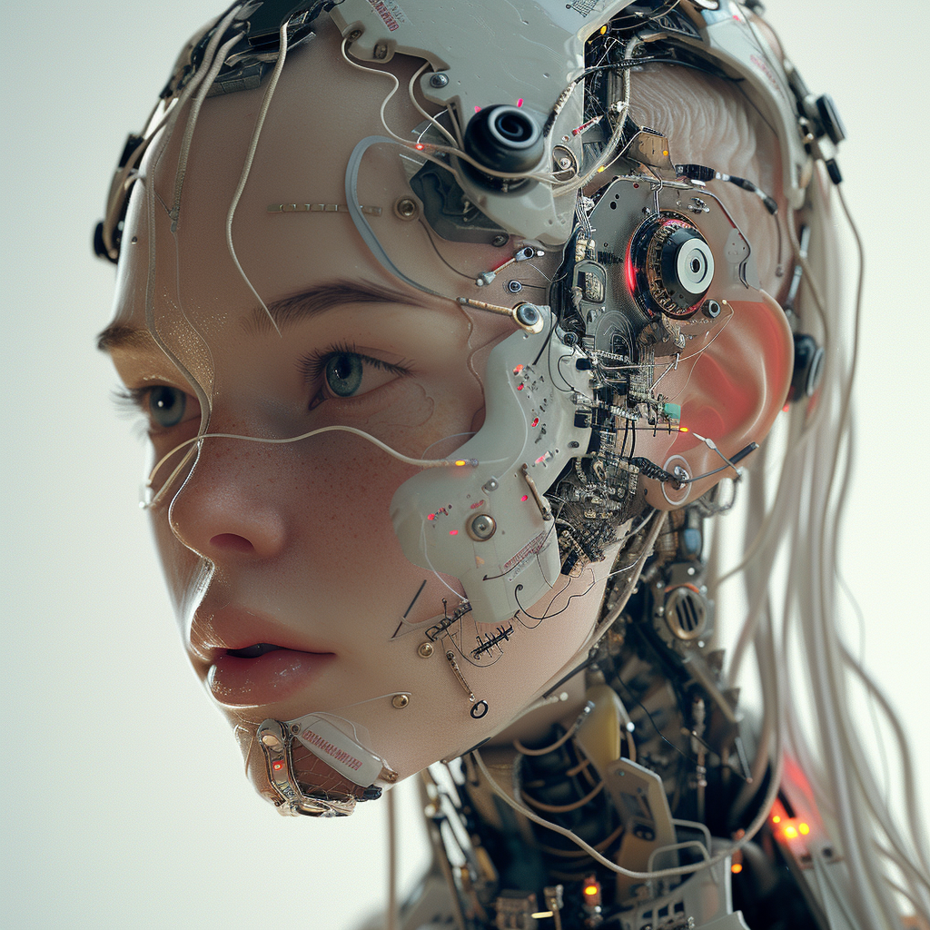 Girl with Weapon Human Face Robotic Body