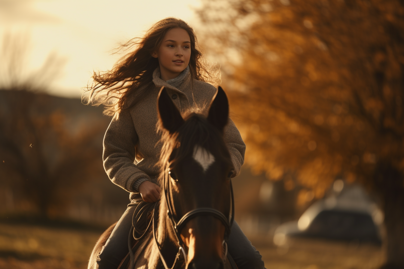 Girl riding black horse with Ballayage hairstyle