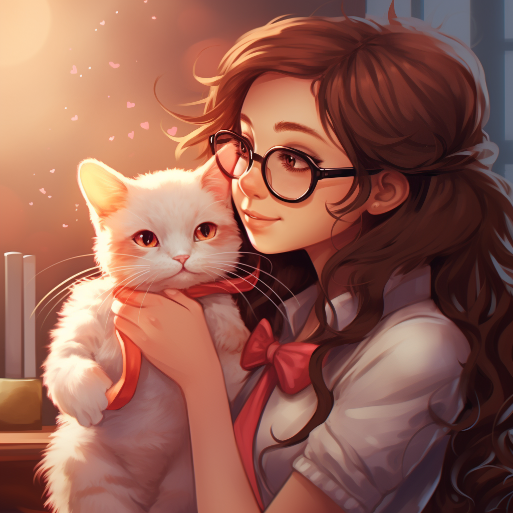 Girl with Bow Glasses Kisses Cat