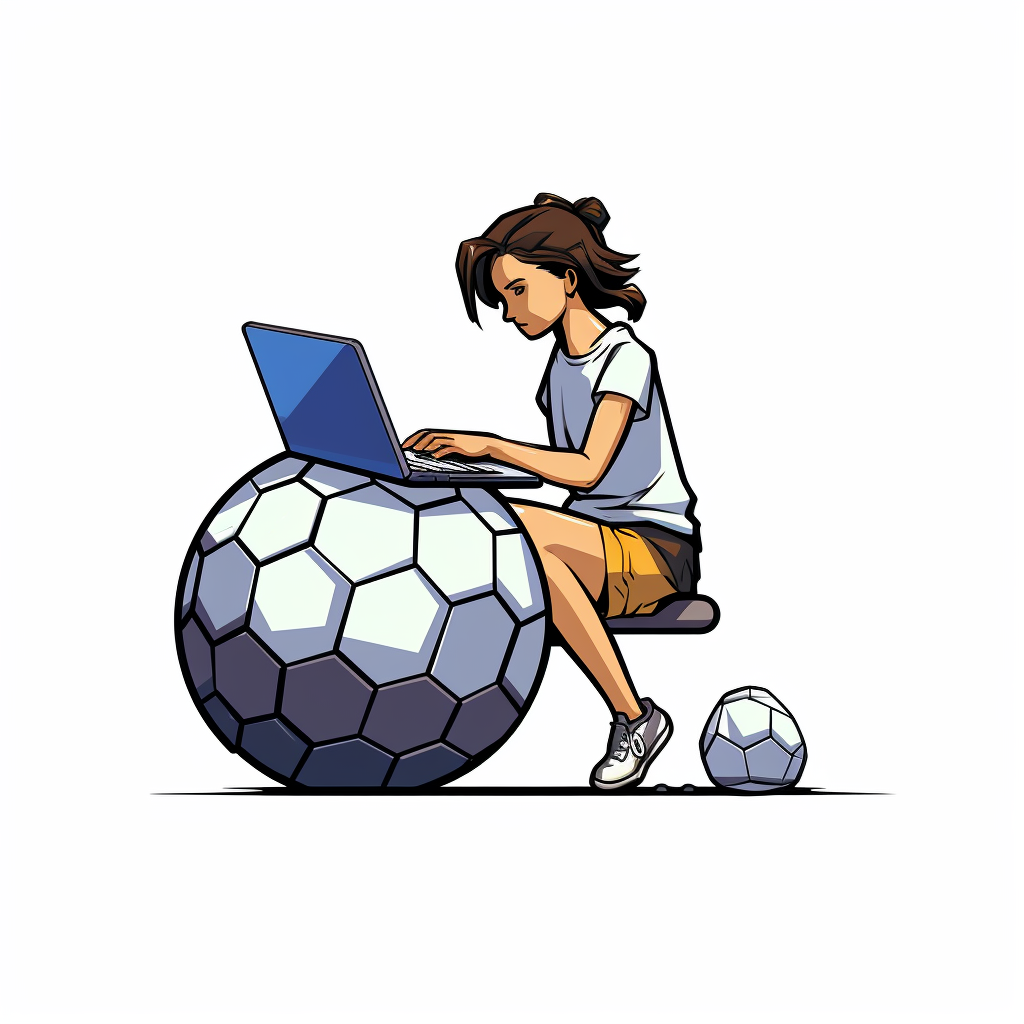 Girl with Laptop on Soccer Ball