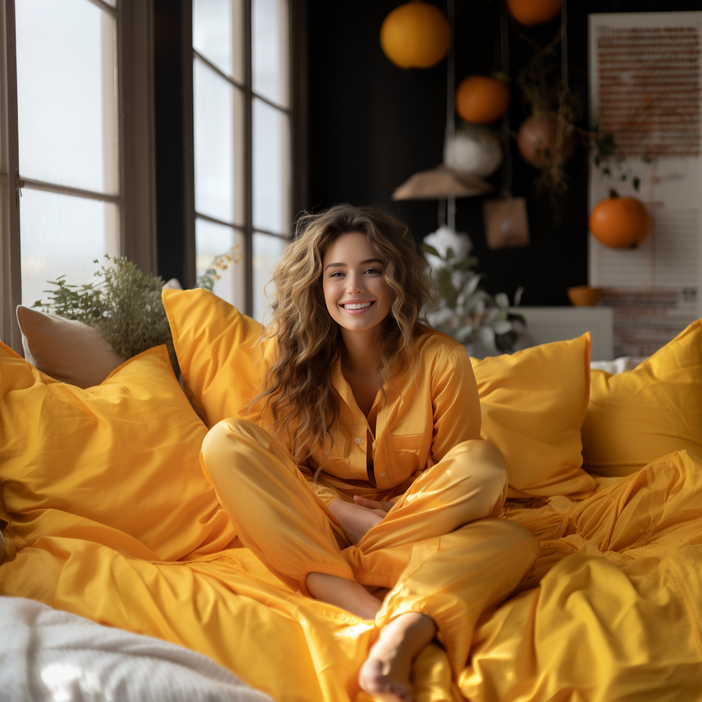 Girl in Yellow Pyjama Enjoying Cozy Bed