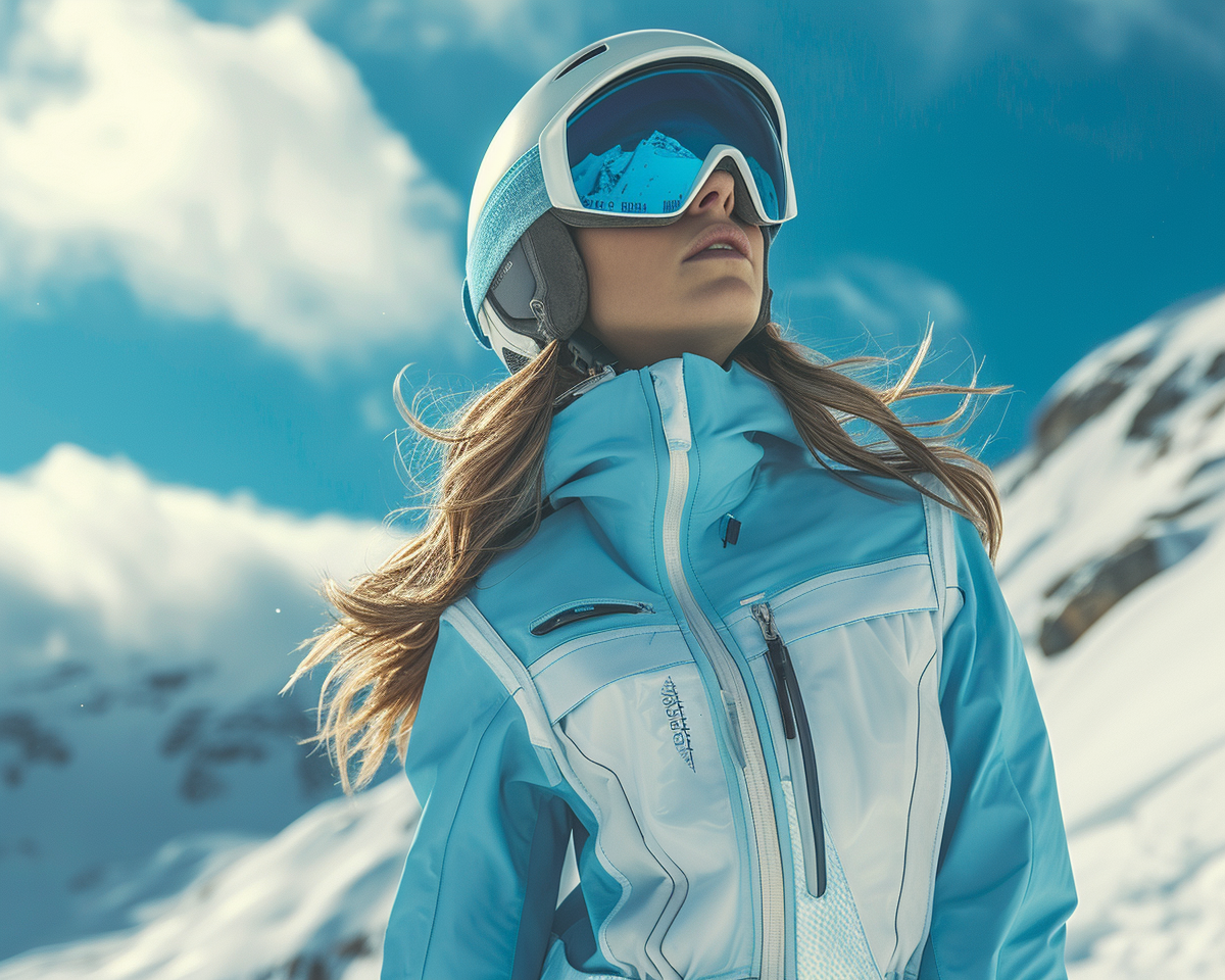 Girl in blue and white ski jumpsuit