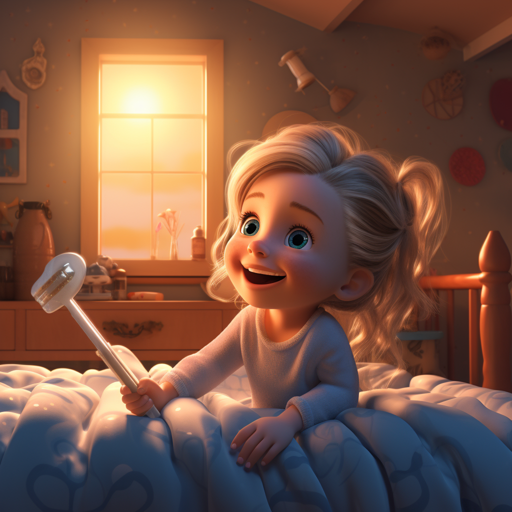 Animated toothbrush for little girl's crib routine