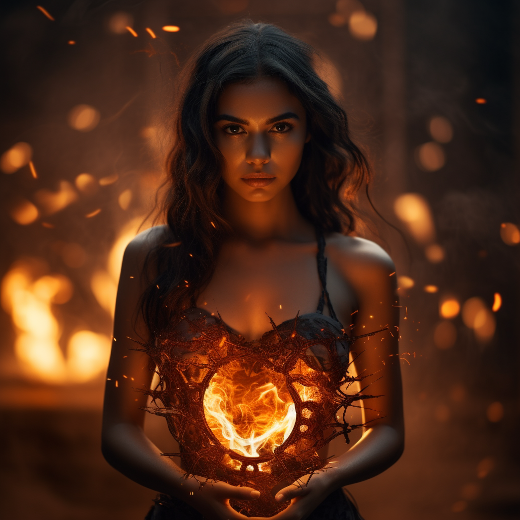 Burning heart with girl inside