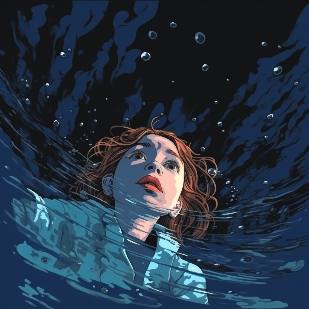 Girl drowning in deep water