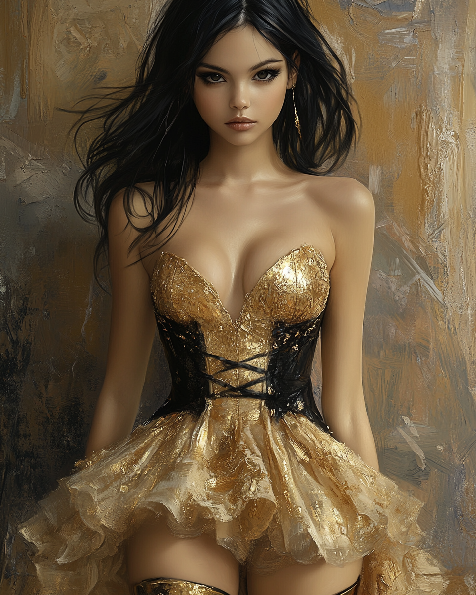 Beautiful girl in golden dress