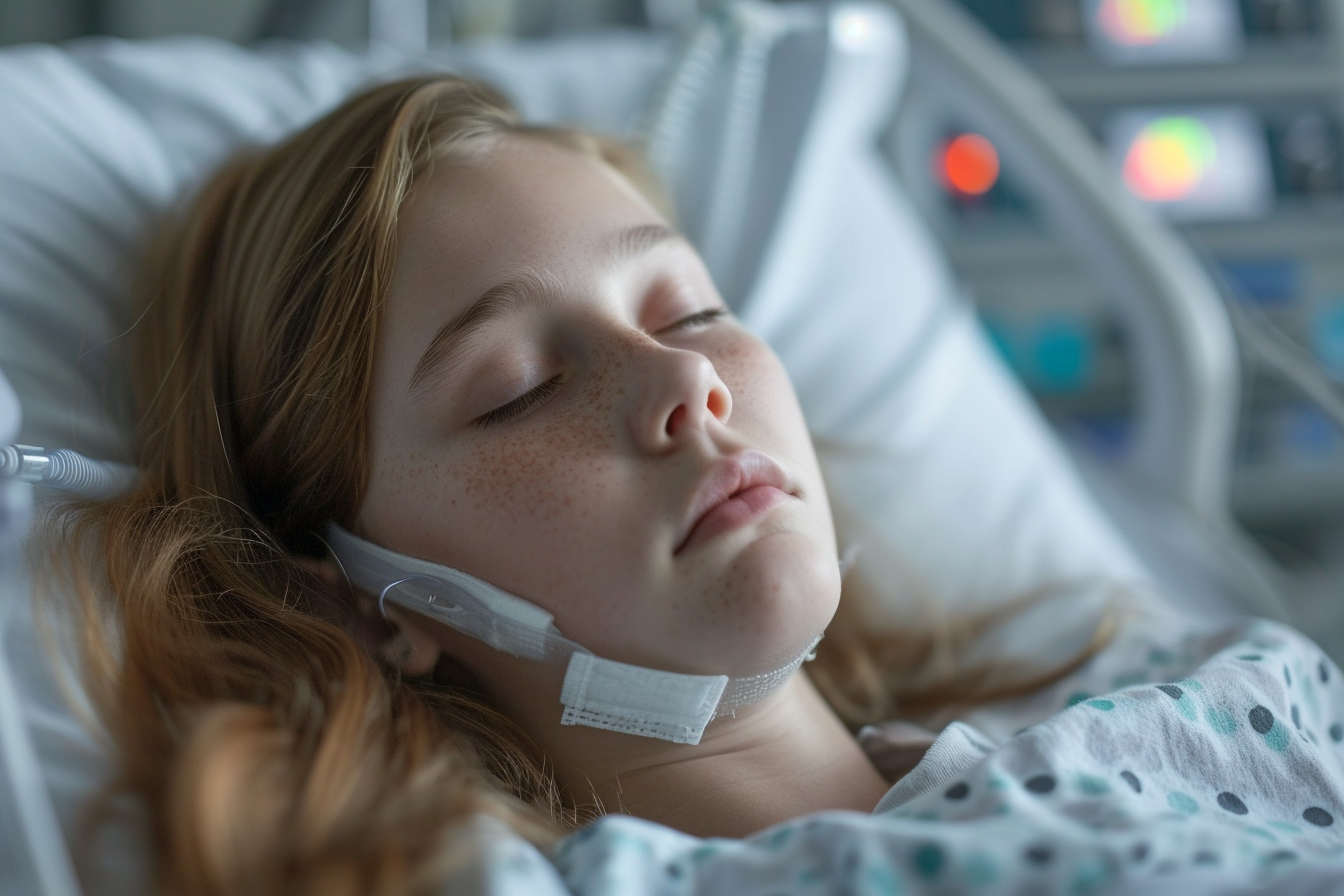 Unconscious girl in hospital bed