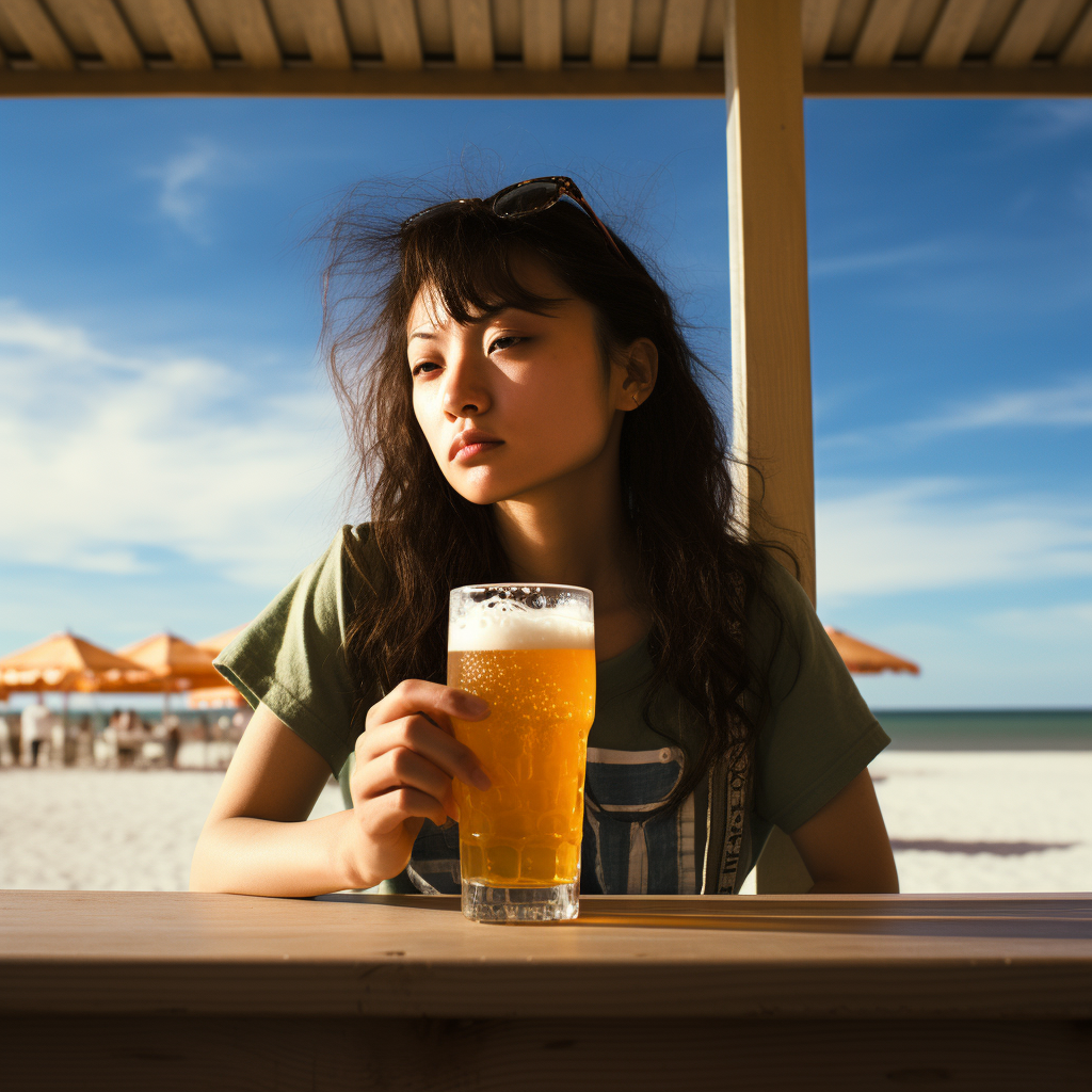 Young woman enjoying beer on Florida beach