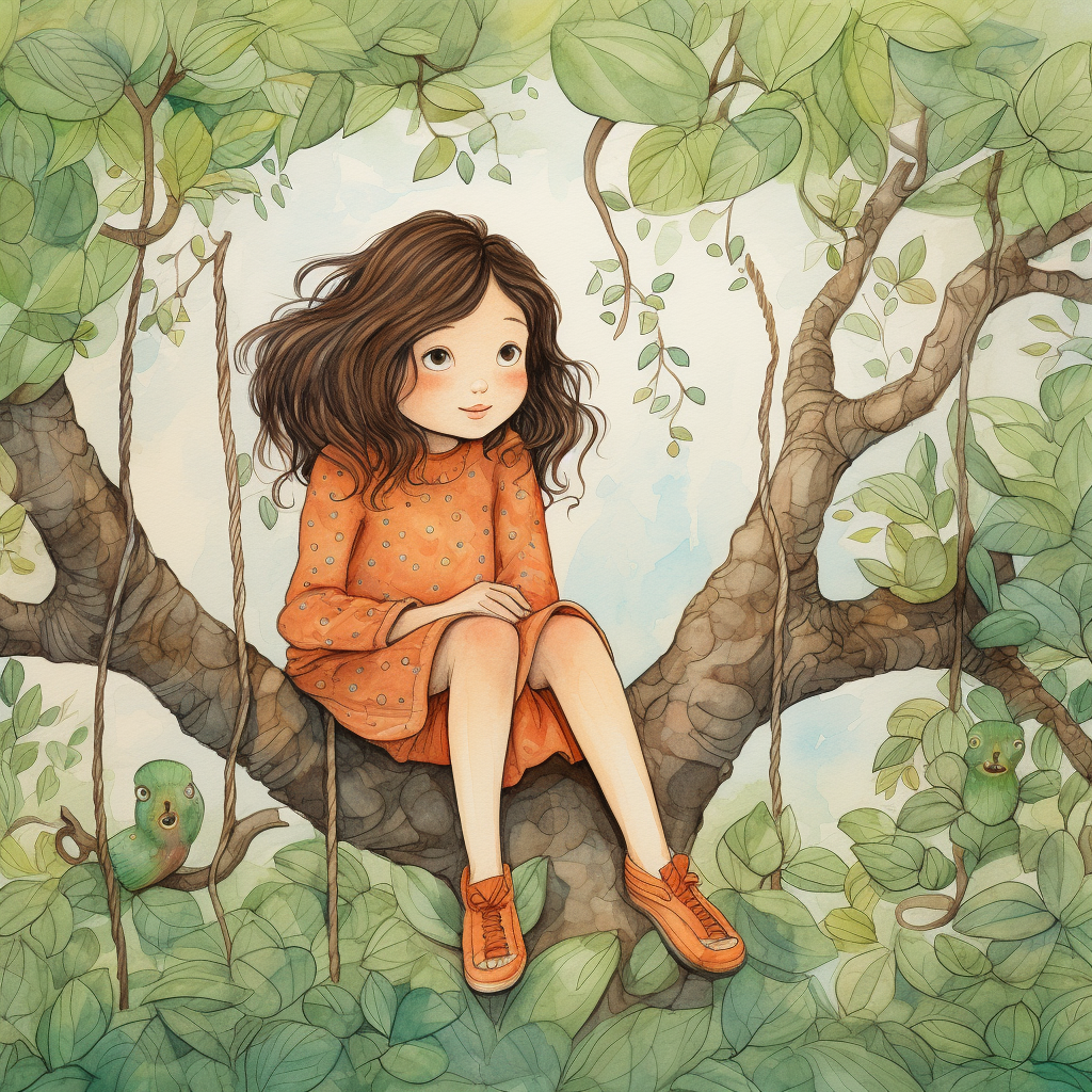 Illustration of a girl sitting in a tree