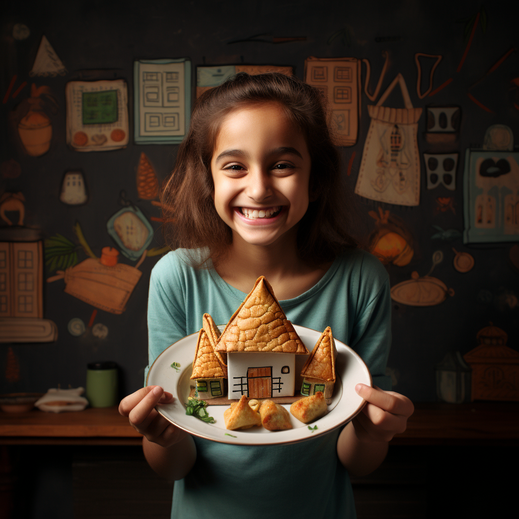 Girl enjoying samosa plate at home