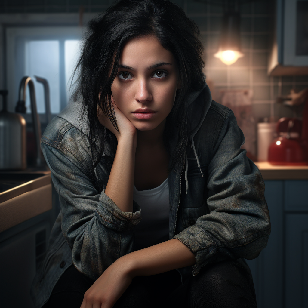 Girl in Kitchen, Waist Up Shot