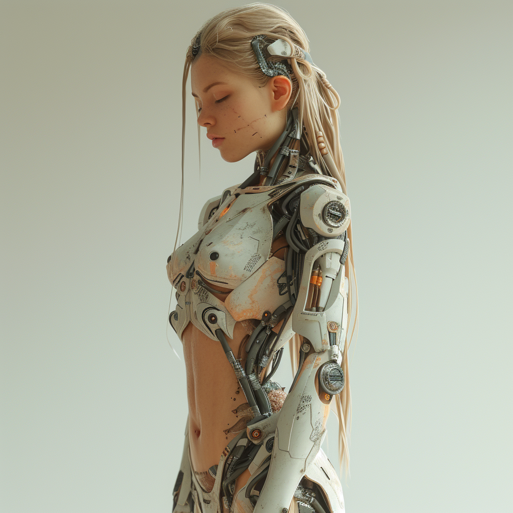 Girl with weapon human robotic body DSLR photo