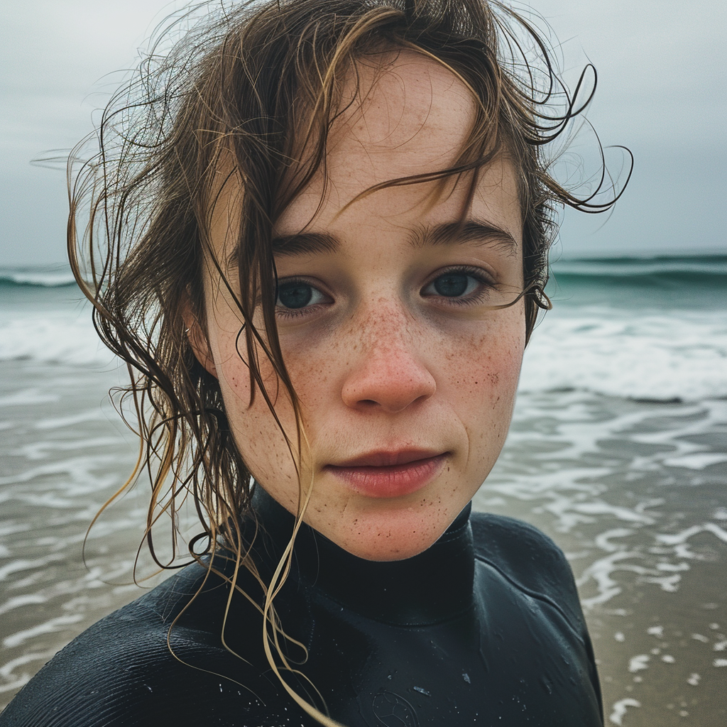 Girl in wetsuit at the beach