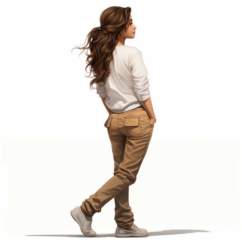 Girl in White Shirt and Brown Pants