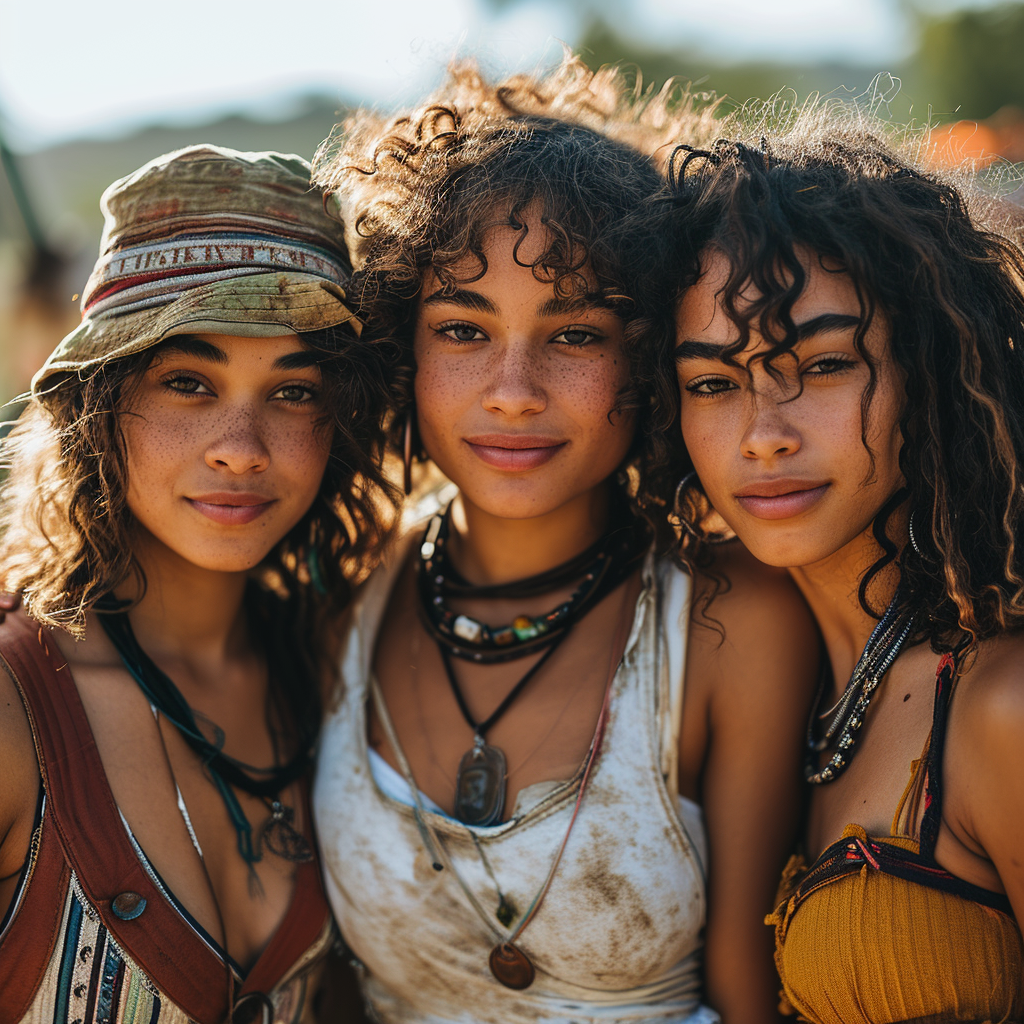 Three girls having a blast on the football field