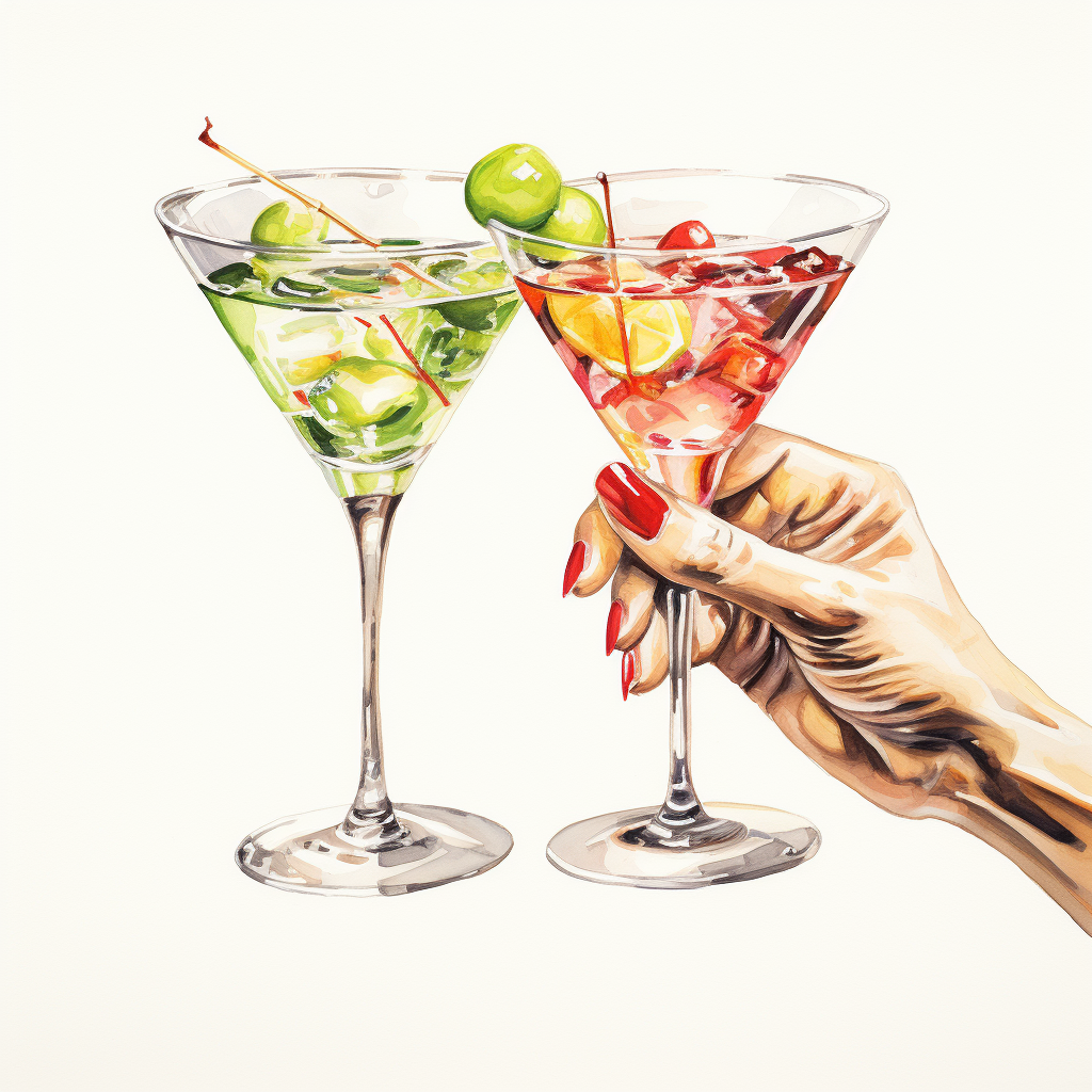 Two girls clinking martini glasses