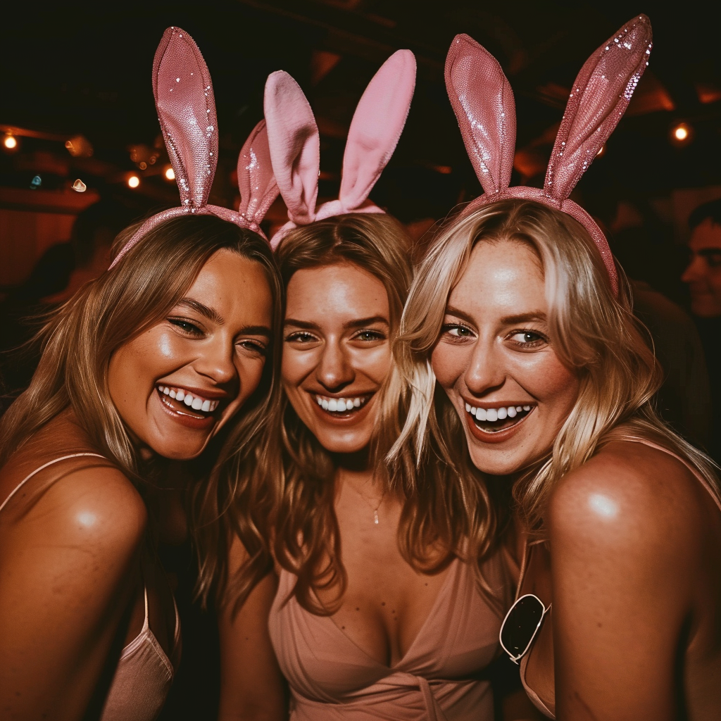 Girls wearing bunny ears night