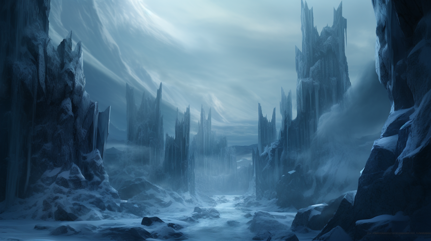 Enchanting glacial fortress with ice elementals