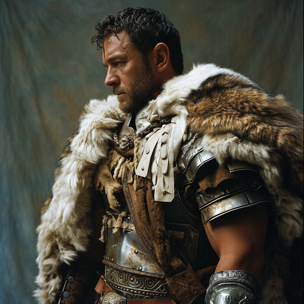 Roman Gladiator wearing wolf pelt and armor