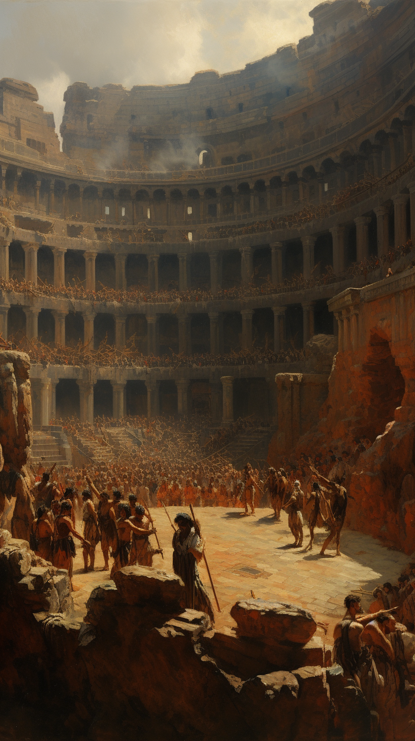 Gladiators Fighting in an Amphitheatre