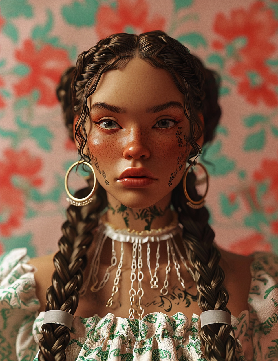 Beautiful Irish doll with braids and hoop earrings