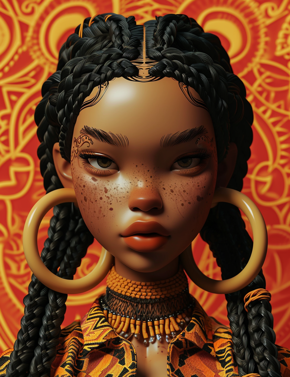 Beautiful doll with braids and earrings