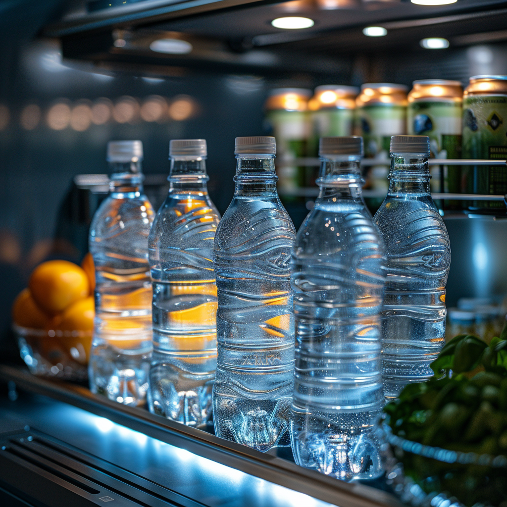 Glass Bottles of Water in Fridge