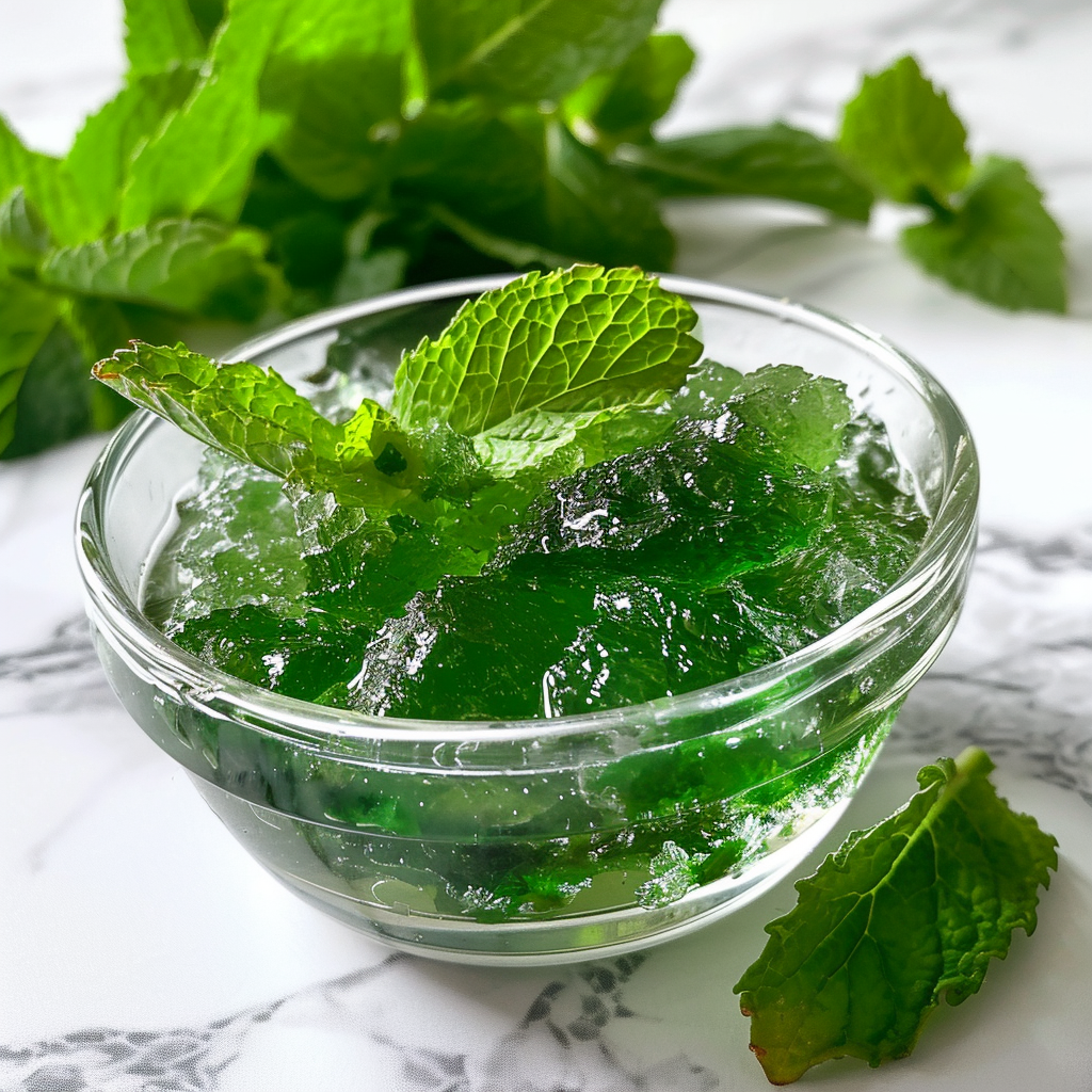 Glass bowl of refreshing mint jelly