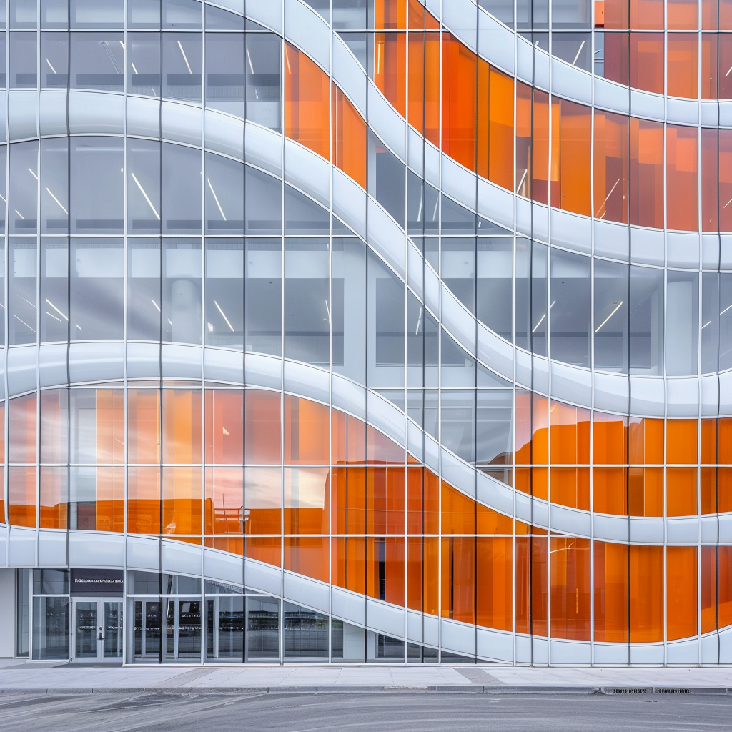 Curved glass building in orange gradient