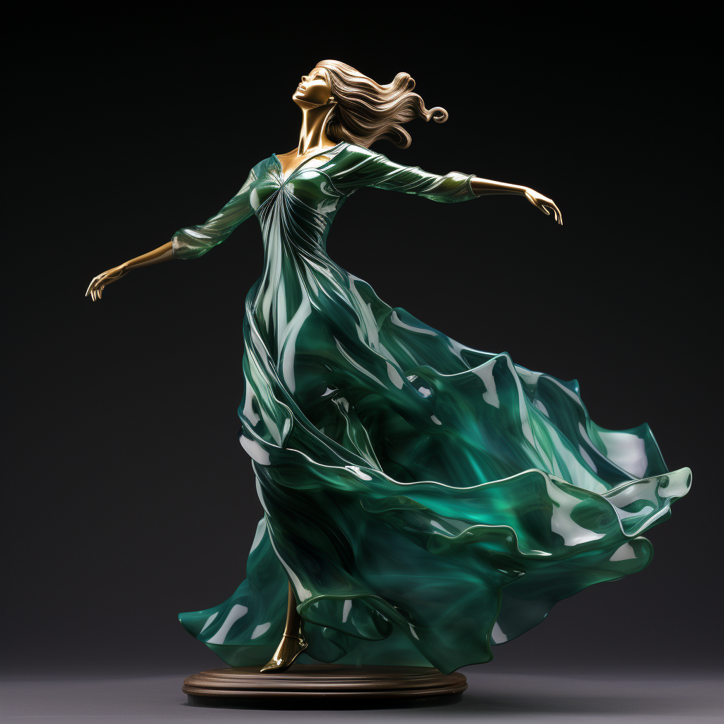 Glass dancer with wooden veins in emerald dress