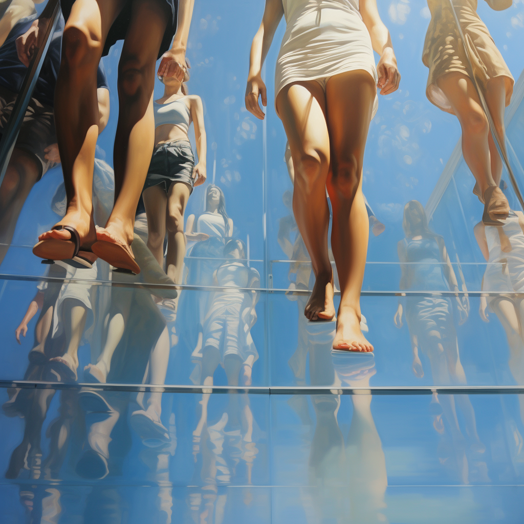 People walking on glass floor