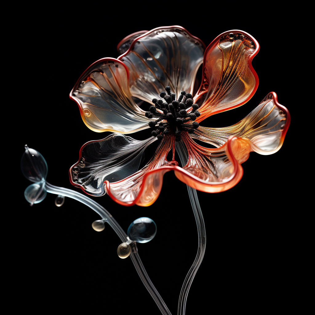 Glass flower melting on a black background