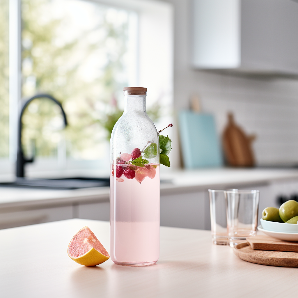 Realistic Glass Juice Bottle on Kitchen Counter