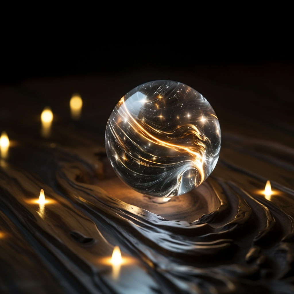 Closeup of Glass Marble with Glowing Star Rolling