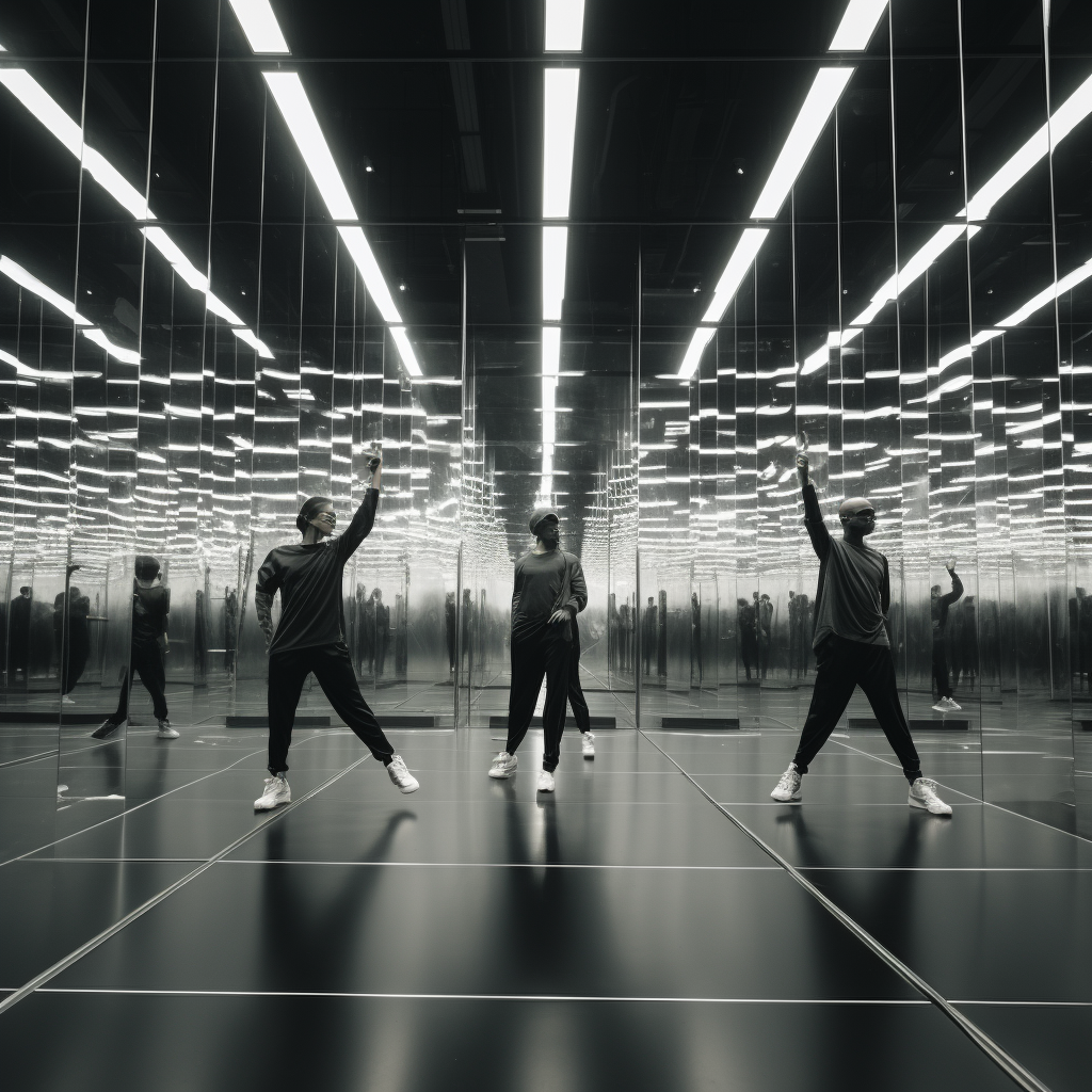 Group of young dancers in streetwear clothes