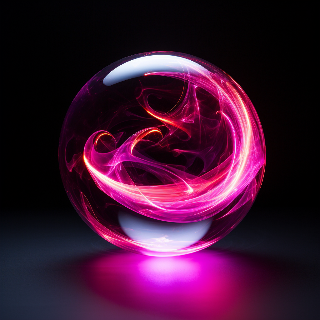 Abstract glass sphere with vibrant neon lights