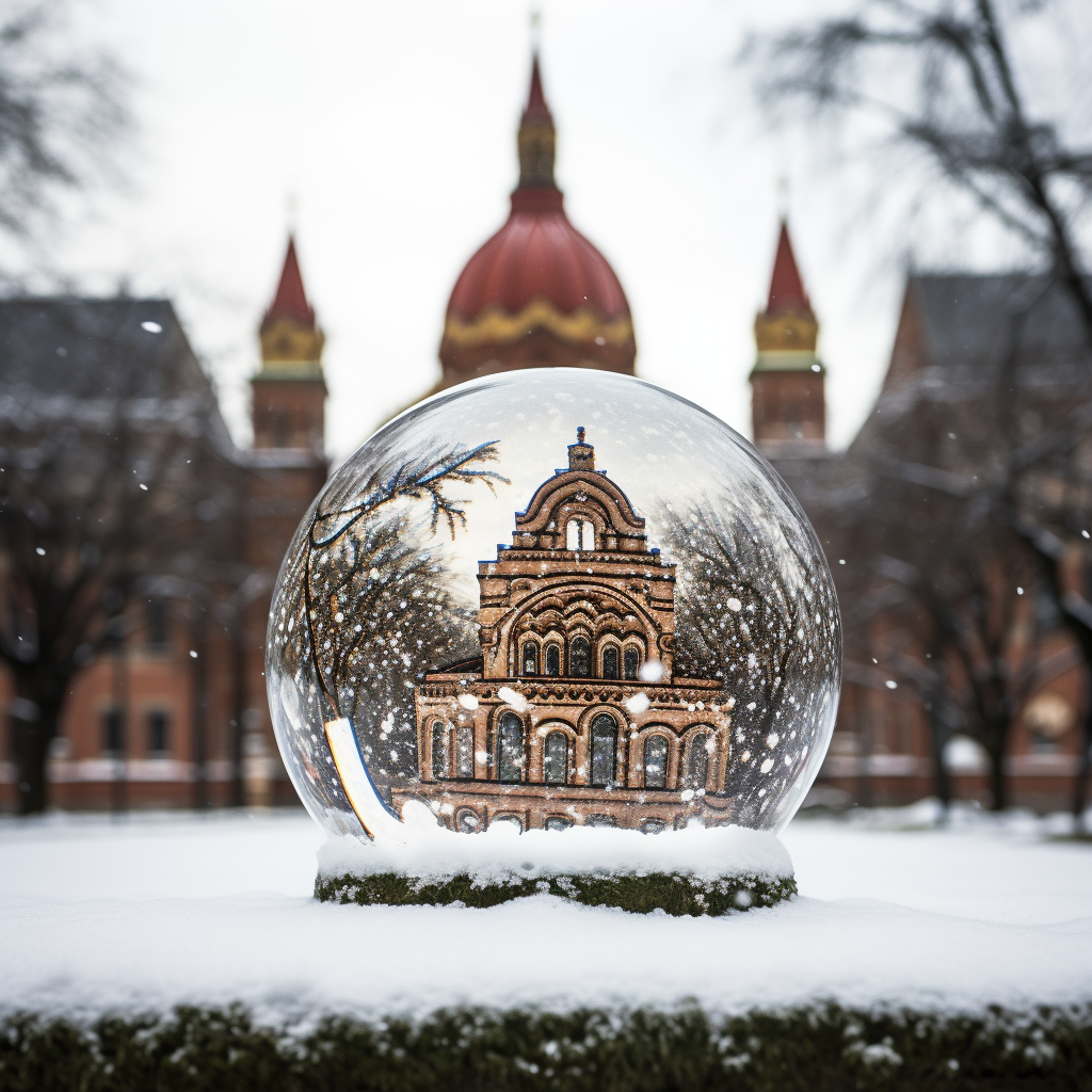 Glass sphere with snow and St. Paul's Lutheran Church