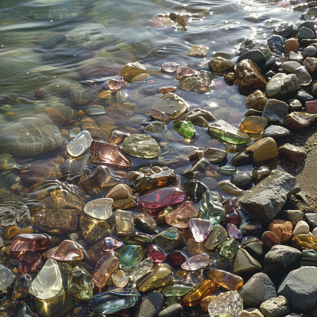 Shimmering Glass Stones by River