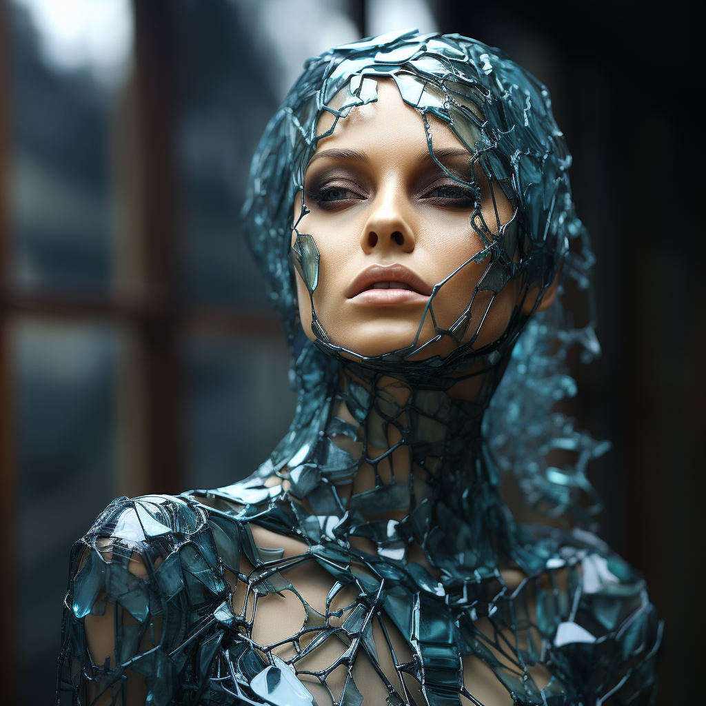 Elegant glass woman sculpture in natural surroundings