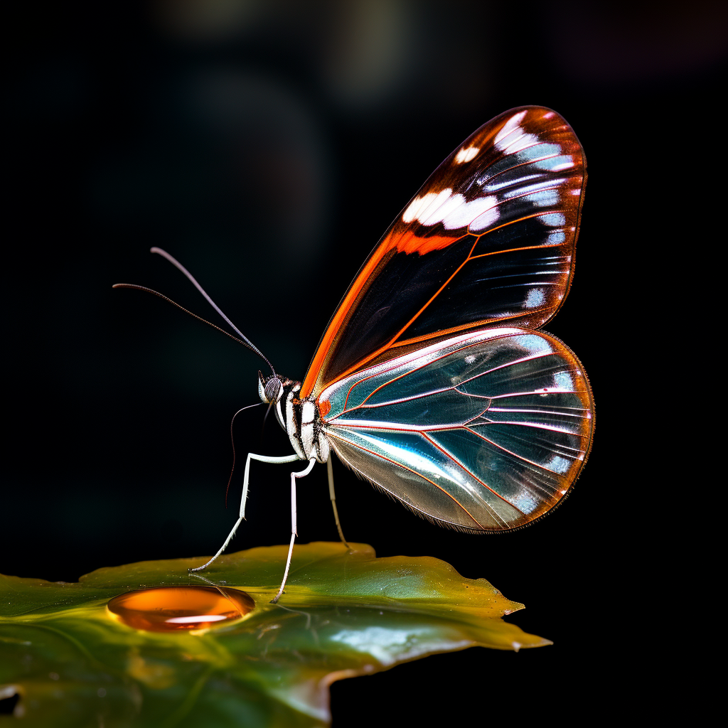 Glasswing Butterfly on Black Background