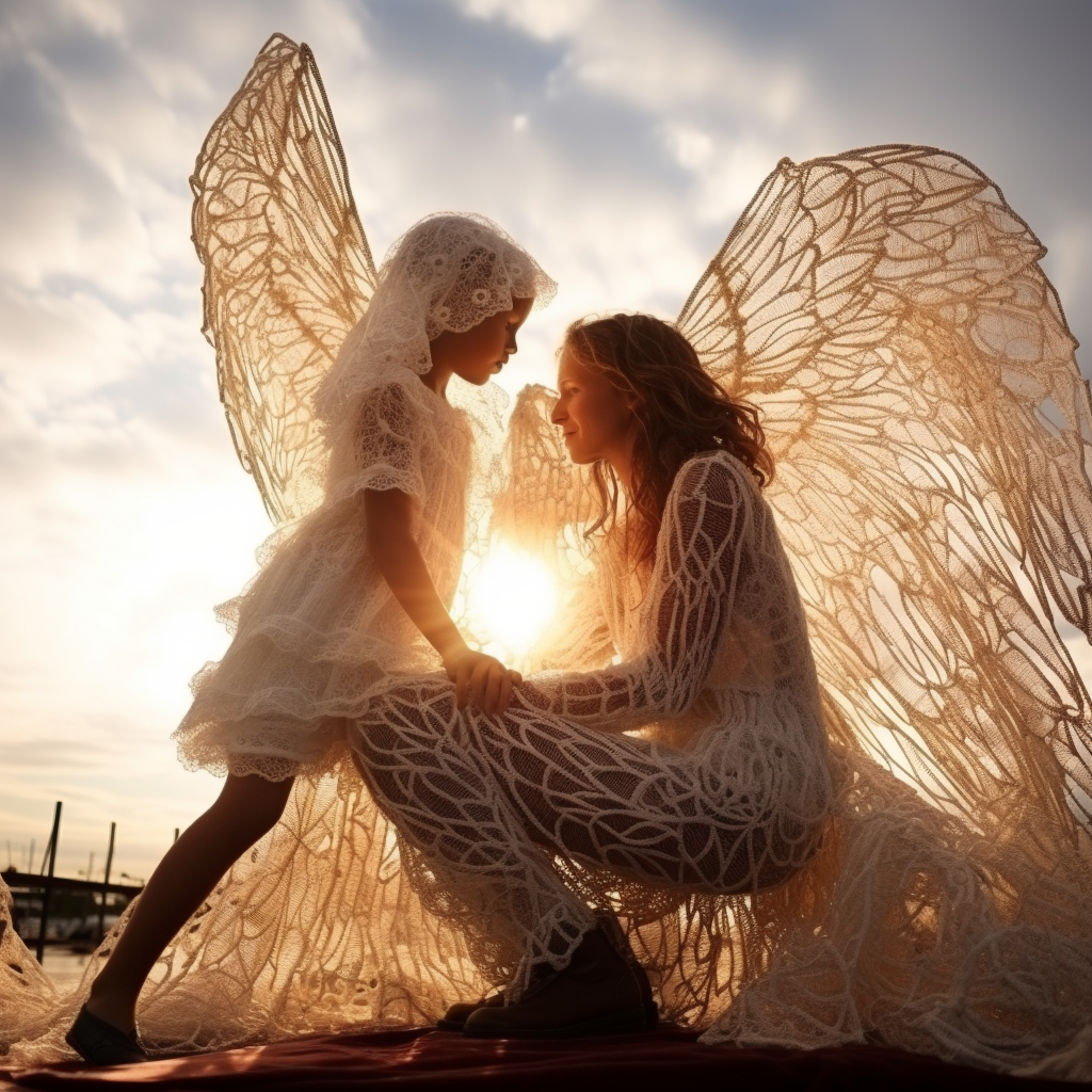 Angel sculpture with delicate lace covering