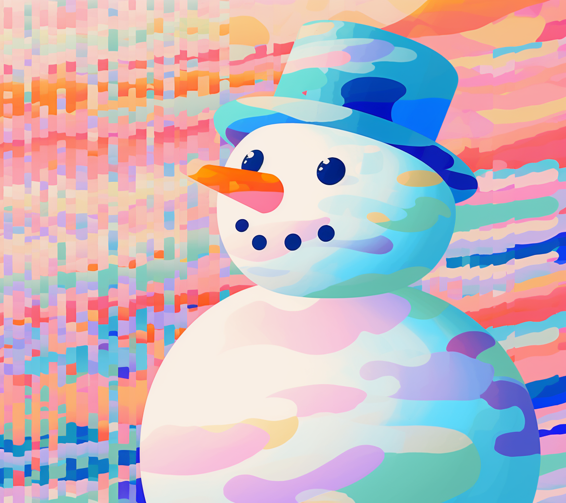 Snowman illustration in glitch art style