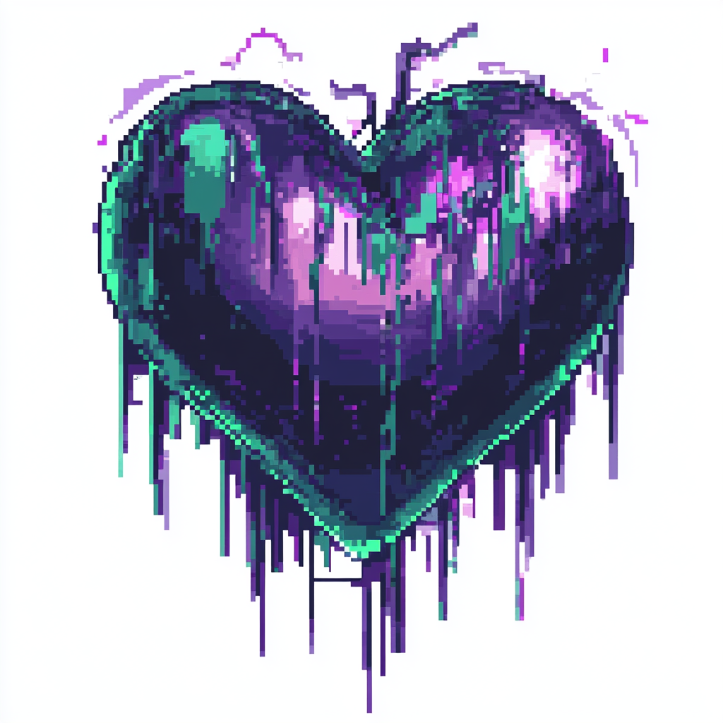 Glitchy pixelated heart emoji design