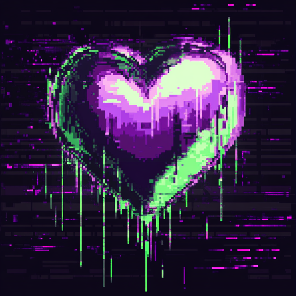 Glitchy pixelated heart emote design