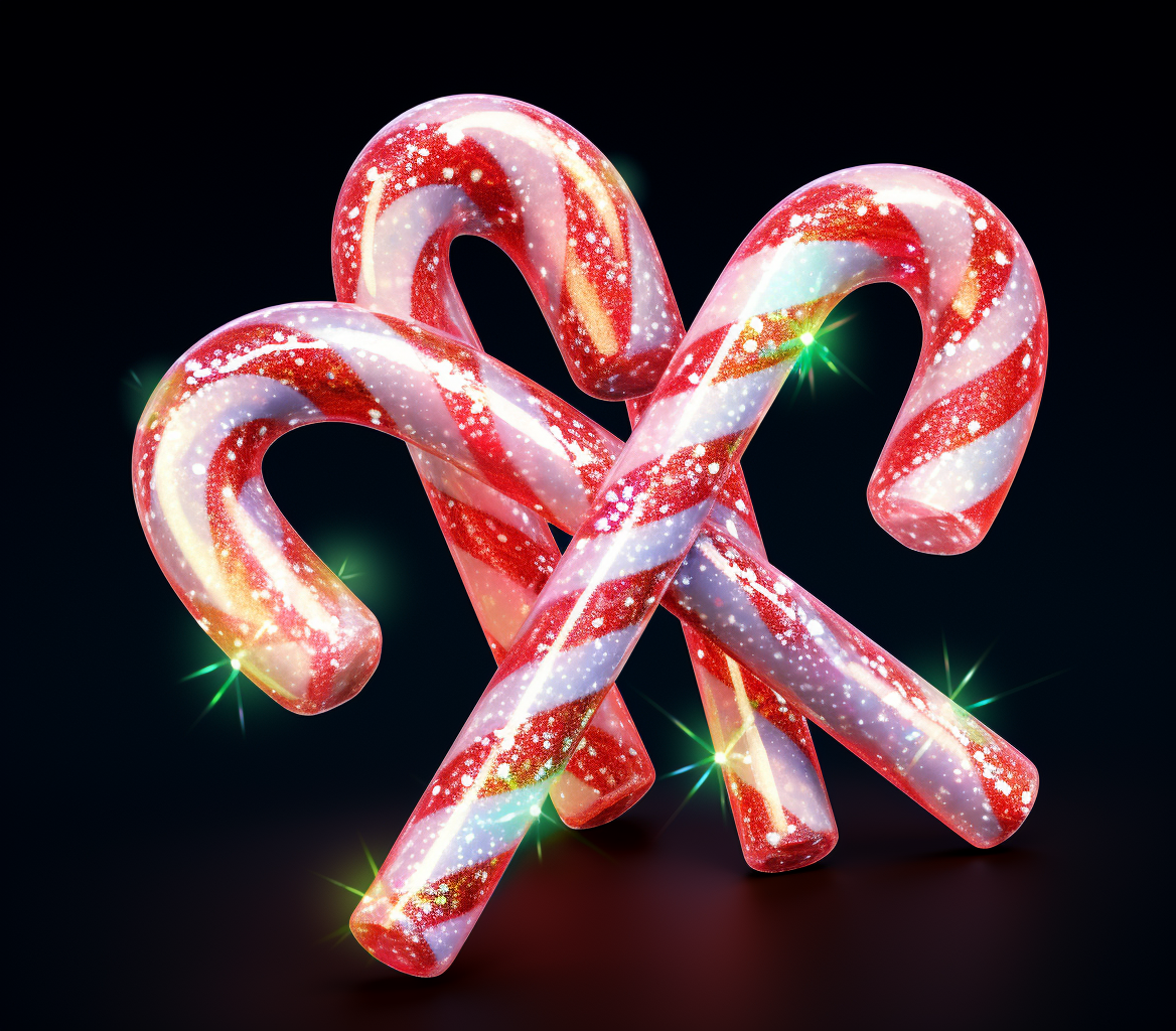 Colorful candy canes with glittery sparkles